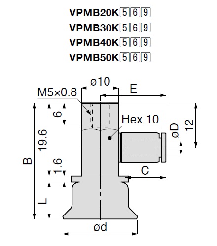 Vacuum Pad Slip Small Type VPMB One-Touch Fitting 