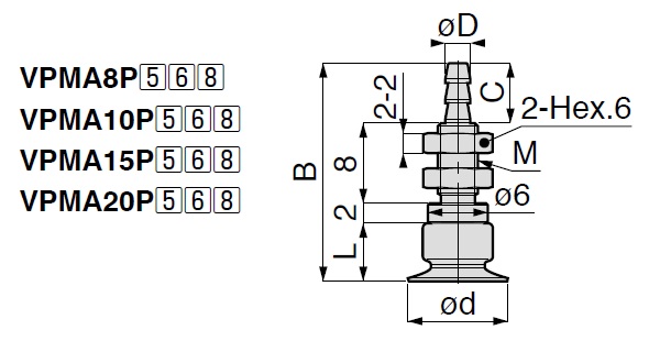 Vacuum Pad Thin Small Type VPMA Barb Fitting Type