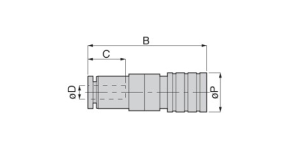 Light coupling E3/E7 series socket, One-touch coupling, straight: dimensional drawing