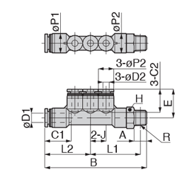 Drawing of Tube Fitting, for General Piping, Branch Triple