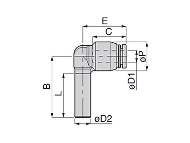 Dimensional drawing of Unequal Plug-in Elbow
