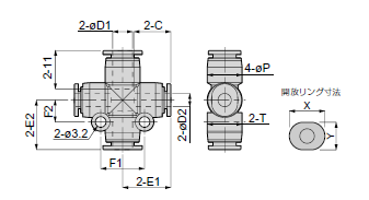 Drawing of Tube Fitting, Mini Type, for General Piping, Cross B
