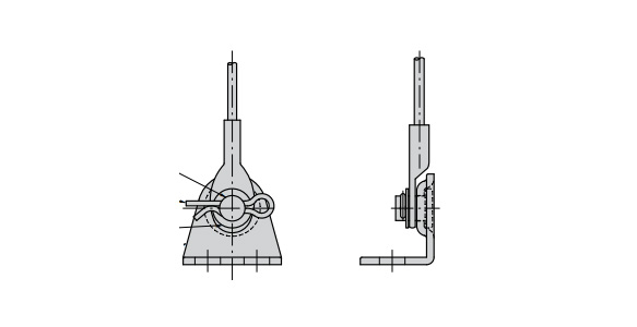 B-1212 mounting example (1. Mounting plate, 2. Pin, 3. Washer, 4. Snap pin)