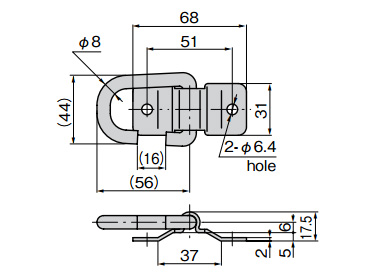 Stainless-Steel Embedded Type Rope Hook B-1882 dimensional drawing