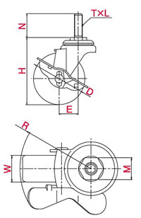 ST-S model swivel wheel screw-in type (with stopper) caster outline drawing