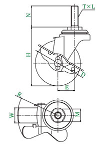 SUS-ST-S Type Swivel Wheel Threaded Stem (With Brake) drawing