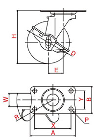 SUS-E-S Type Swivel Wheel Plate Type (With Brake) drawing