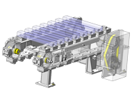 Auxiliary belt pitch transfer conveyor